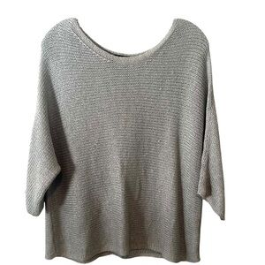 Eileen Fisher Women's Grey Linen Blend Luster Dolman Sleeved Sweater in Size M‎